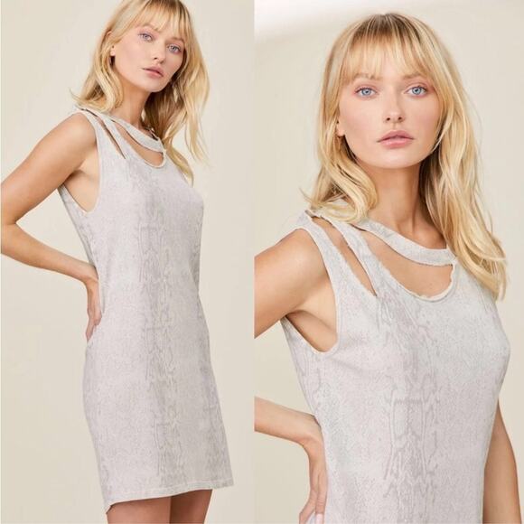 LNA Snake Print Double Cut Out T-shirt Dress "Fallon V" Small EUC - Picture 1 of 7